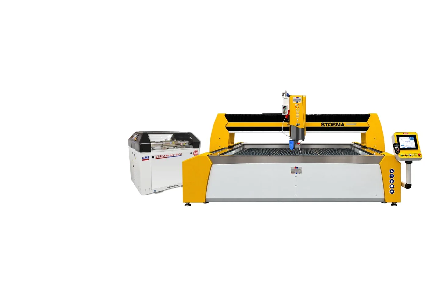USEL STORMA CNC Waterjet Kesim Makinası — KMT yüksek basınçlı pompa, soğuk kesim ile mermer, granit, cam, metal ve kompozit