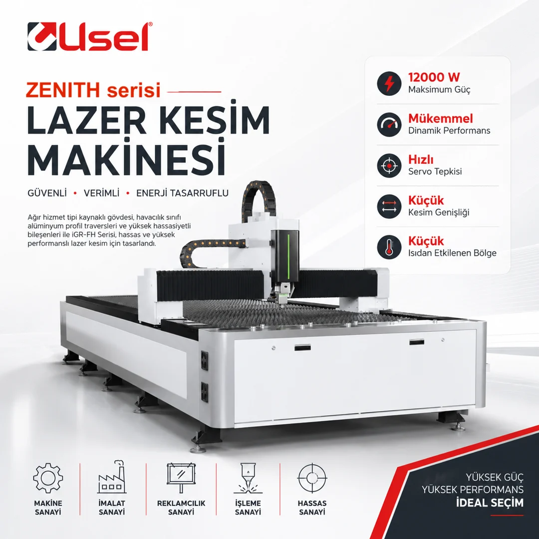 ZENITH serisi Lazer Kesim Makinesi — 12.000 W güç, yüksek performans.