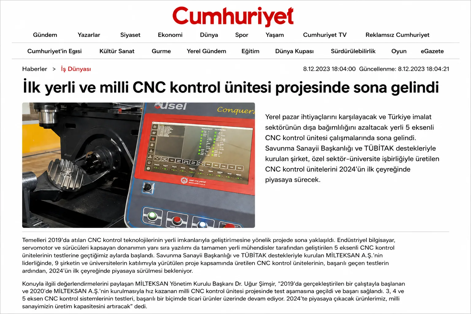 USEL Makina basın yansıması
