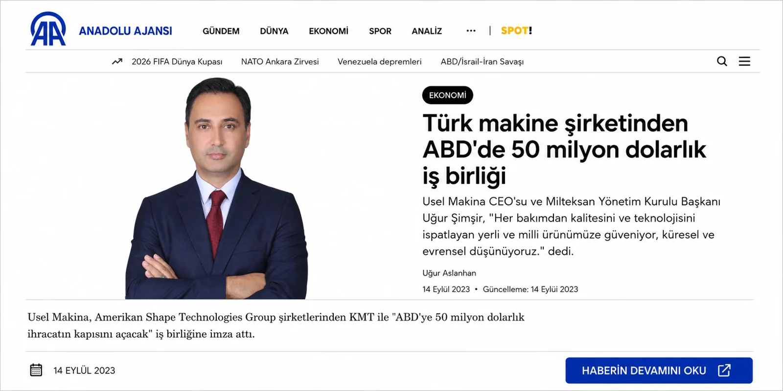 USEL Makina basın yansıması