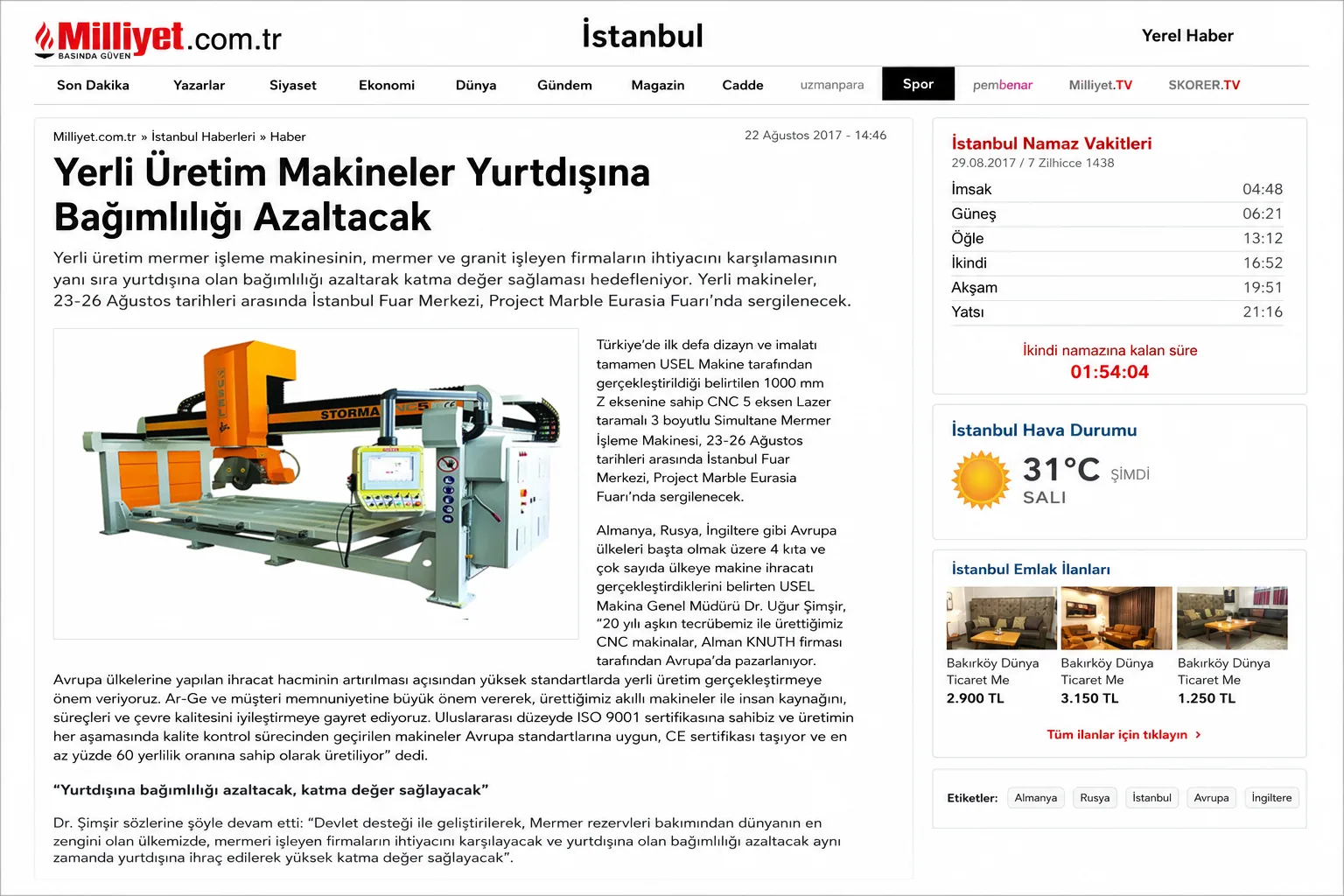 USEL Makina basın yansıması