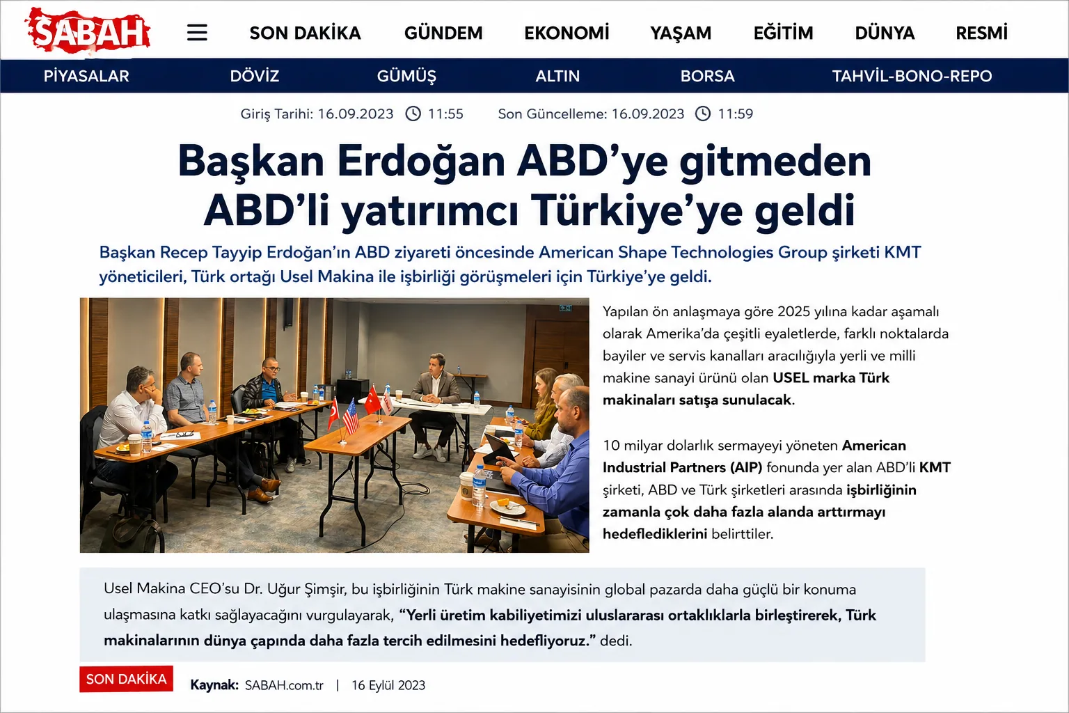 USEL Makina basın yansıması