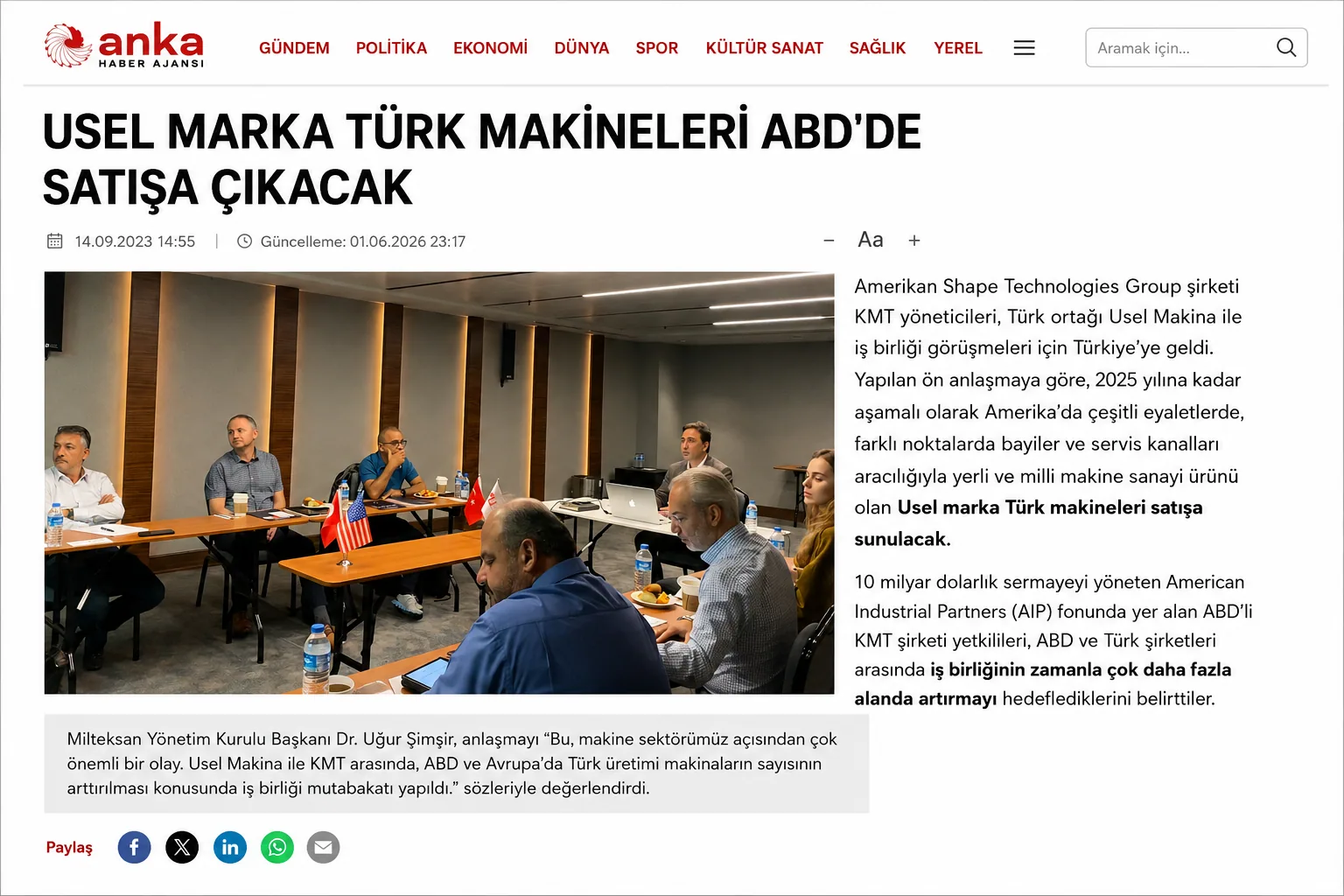 USEL Makina basın yansıması