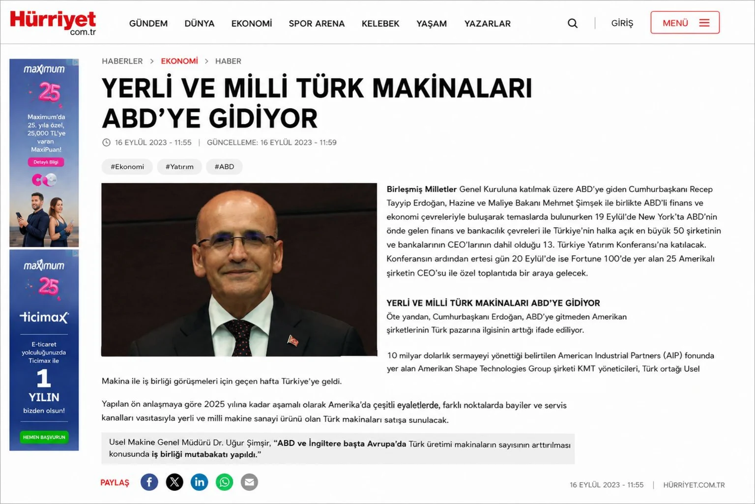 USEL Makina basın yansıması