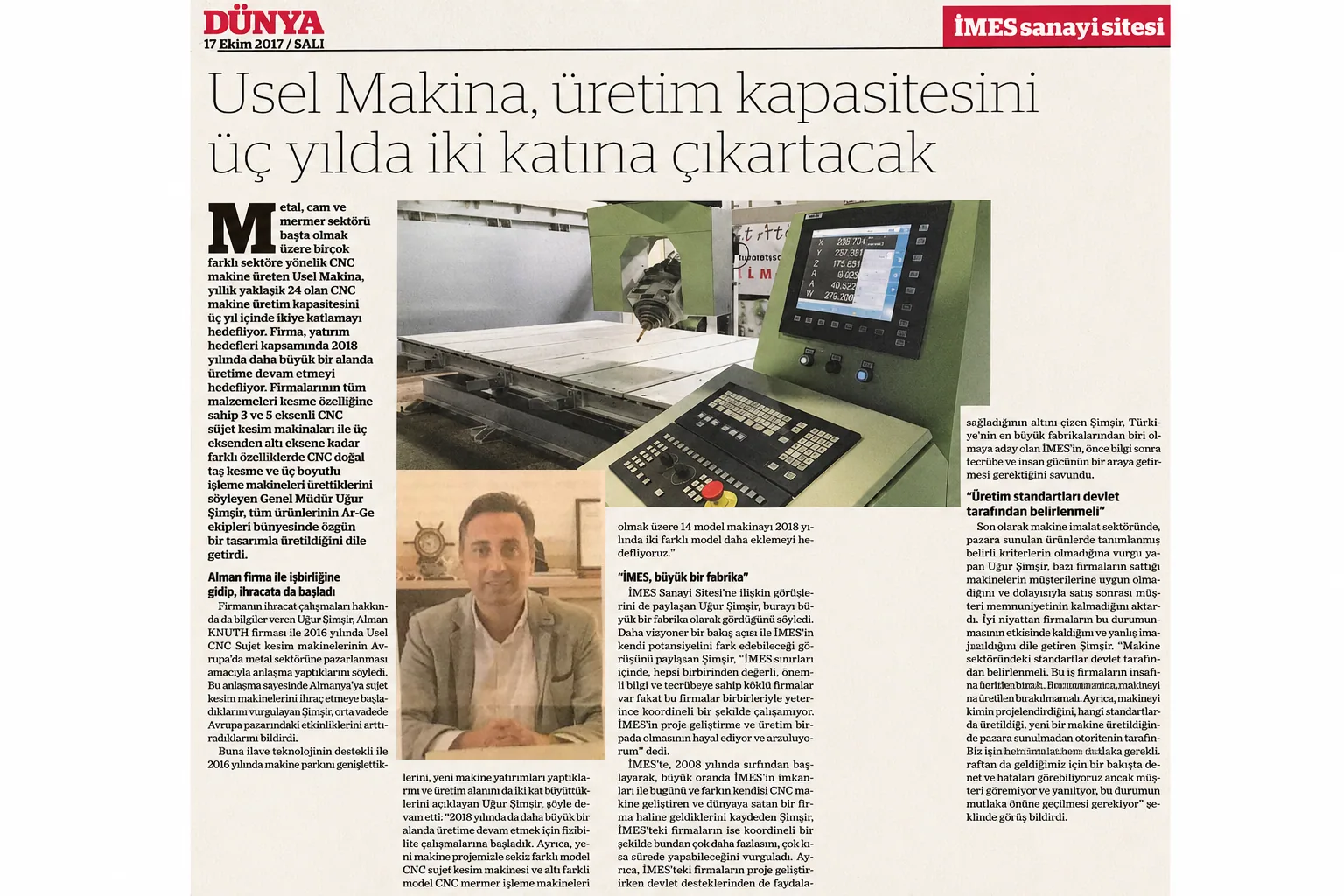 USEL Makina basın yansıması