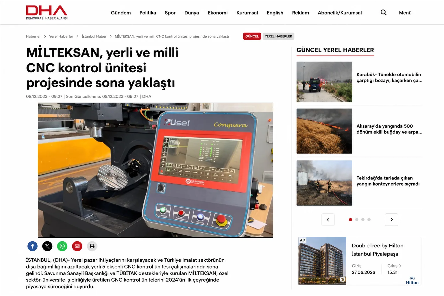 USEL Makina basın yansıması