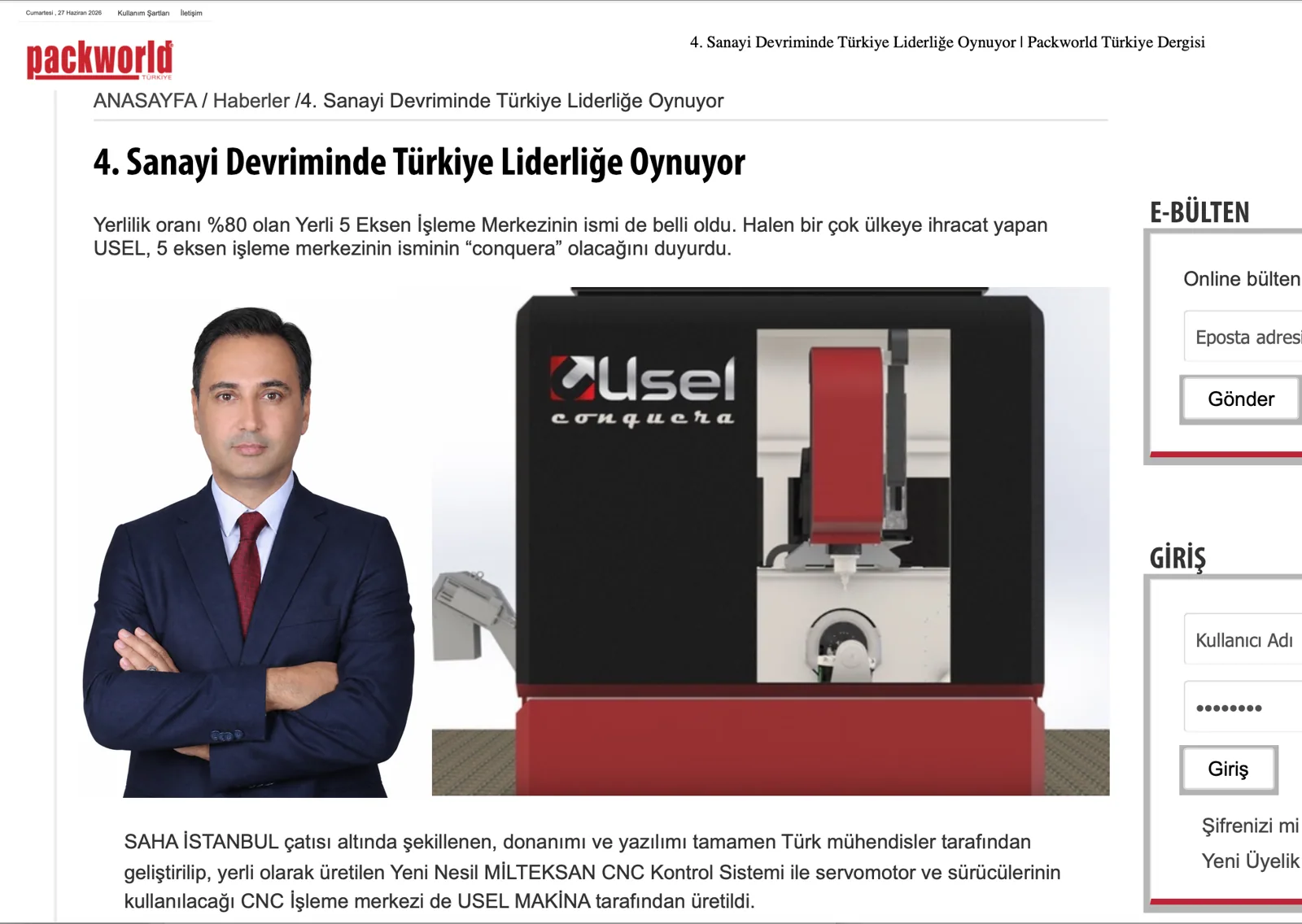USEL Makina basın yansıması