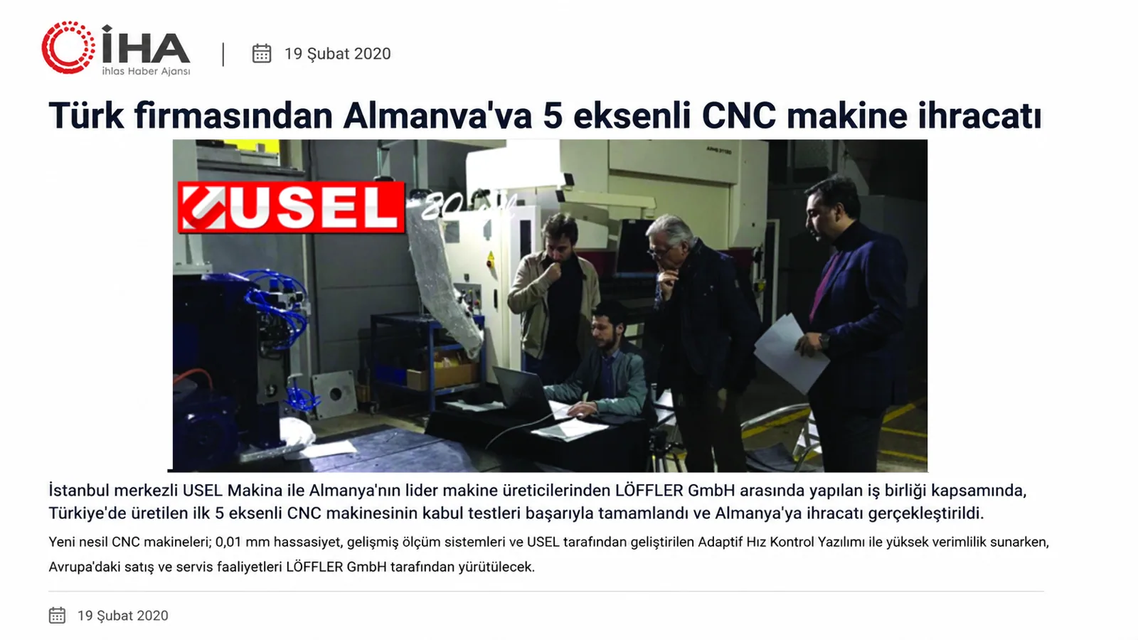 USEL Makina basın yansıması