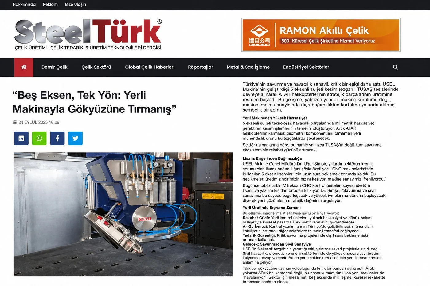 USEL Makina basın yansıması