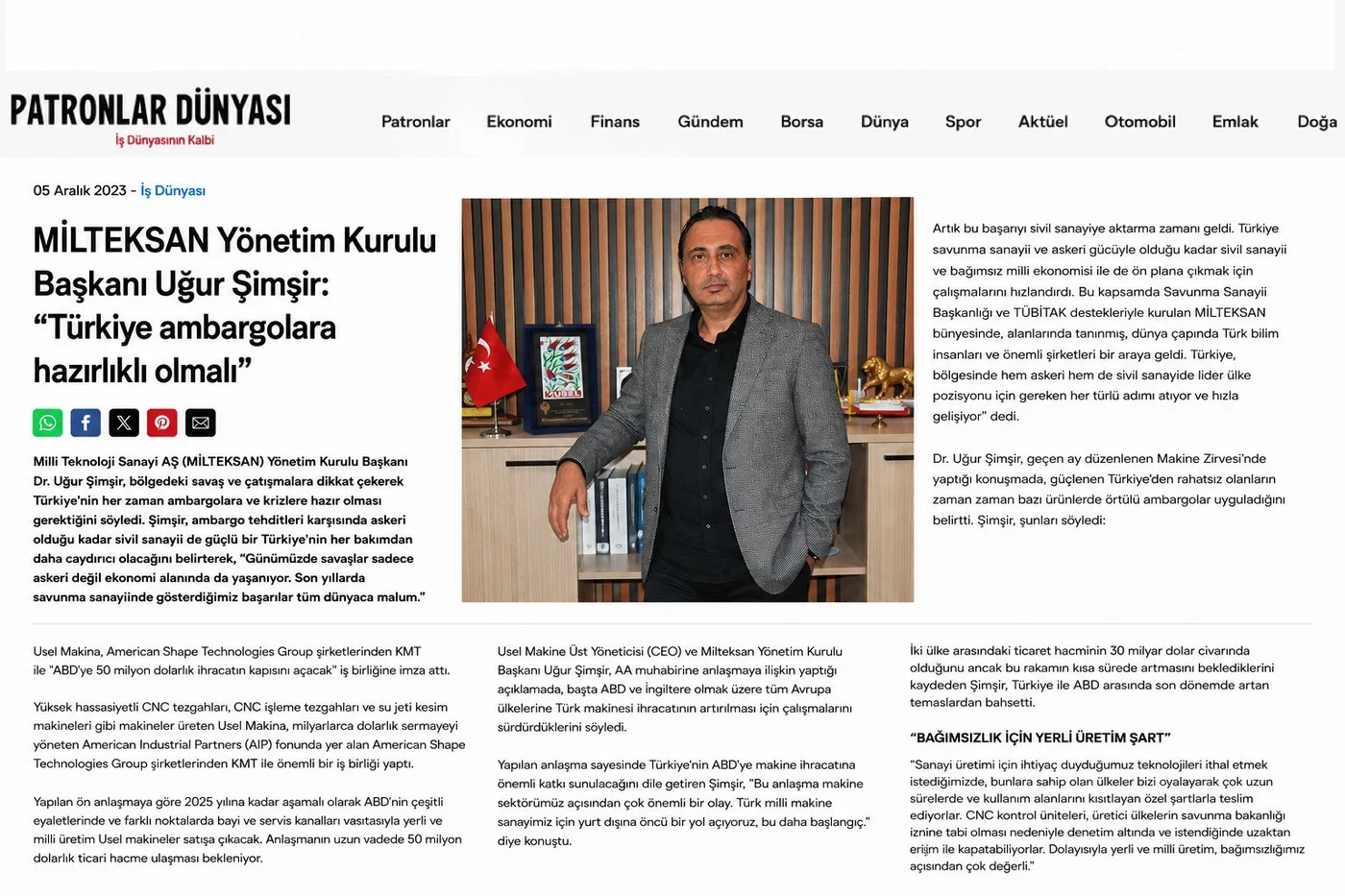 USEL Makina basın yansıması