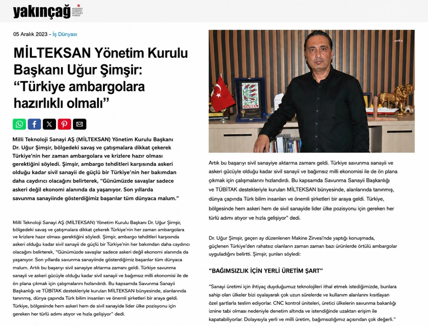 USEL Makina basın yansıması