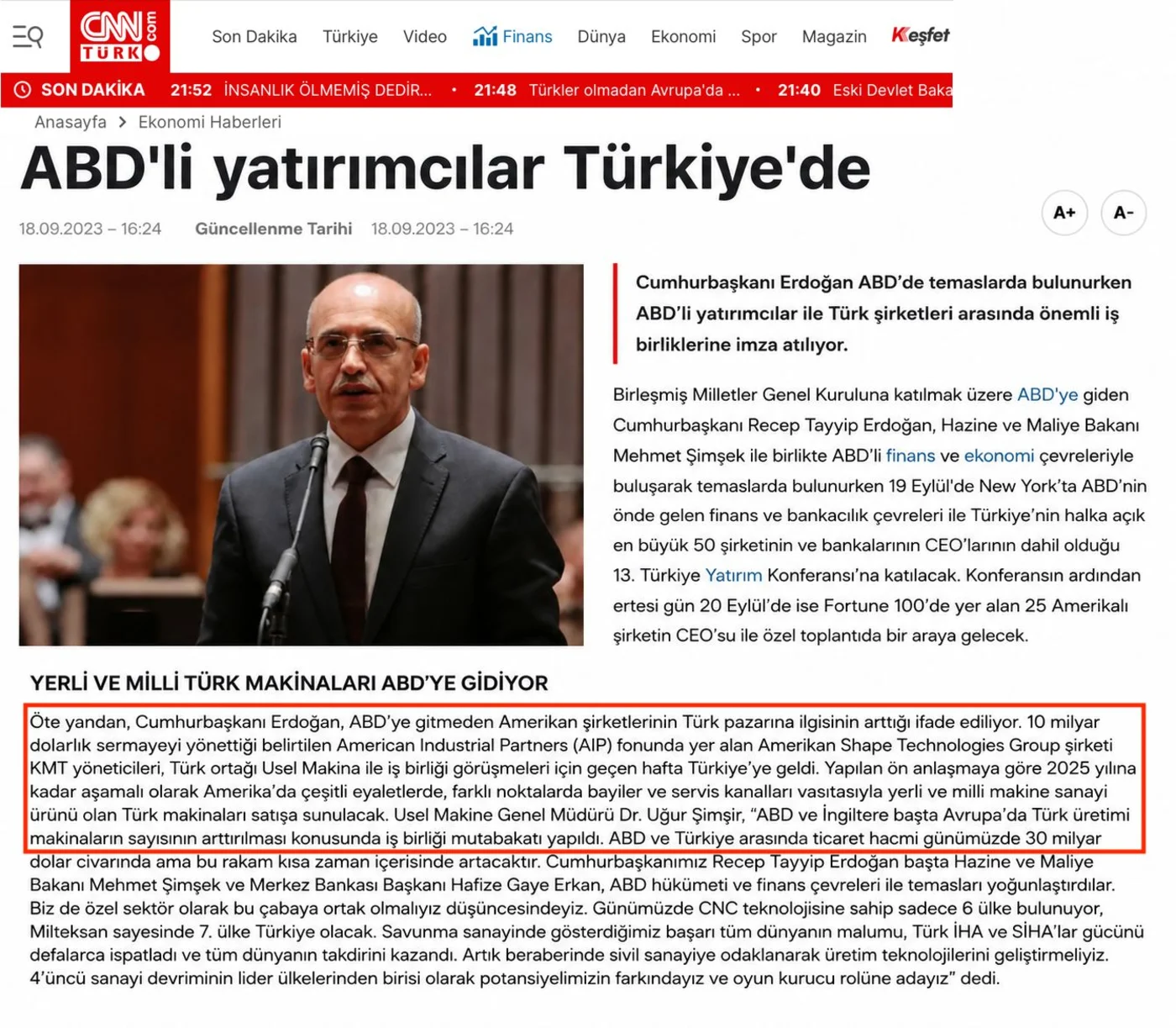 USEL Makina basın yansıması